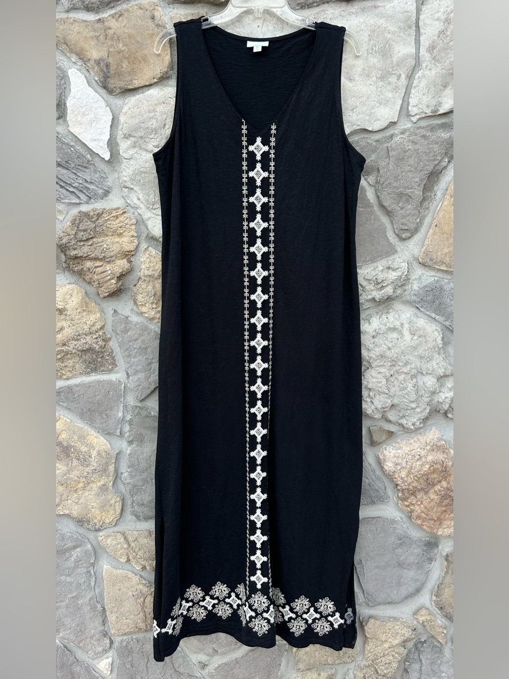 J. Jill Maxi Dress Size Large TALL Embroidered Boho 100% Cotton Natural Fabric